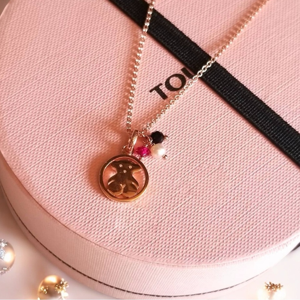 TOUS Pink and Gold Bear Pendant Necklace